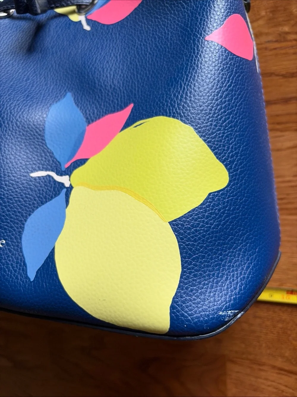 Kate Spade New York Eva Lemon Zest Tote Bag Large Bucket Leather Blue Yellow